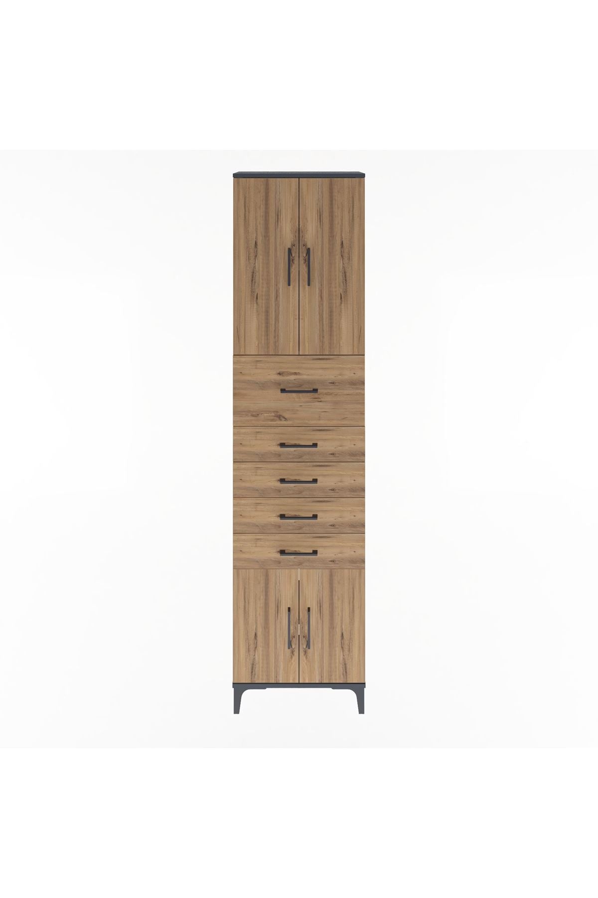 Arges Dolap 3 Raflı 5 Çekmeceli 4 Kapaklı 60x30x243 Antrasit-Çam