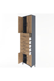 Arges Dolap 3 Raflı 5 Çekmeceli 4 Kapaklı 60x30x243 Antrasit-Çam