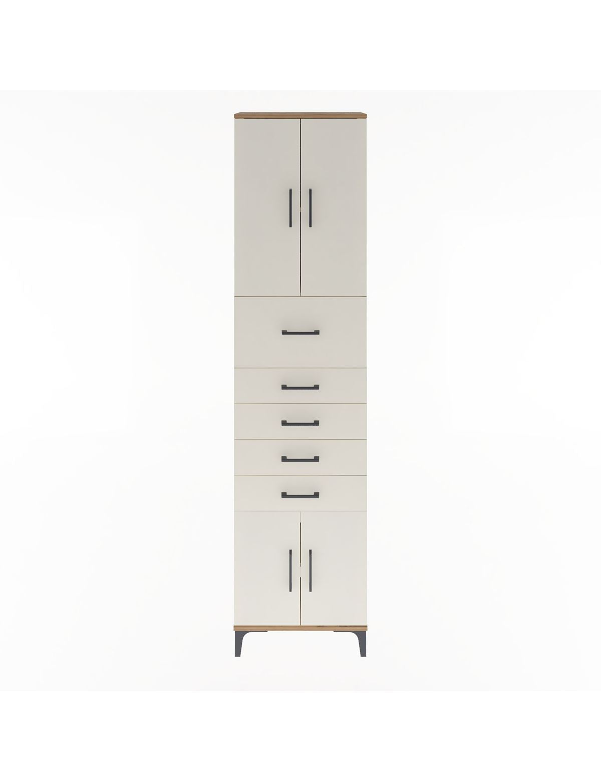 Arges Dolap 3 Raflı 5 Çekmeceli 4 Kapaklı 60x30x243 Çam-Aytaşı