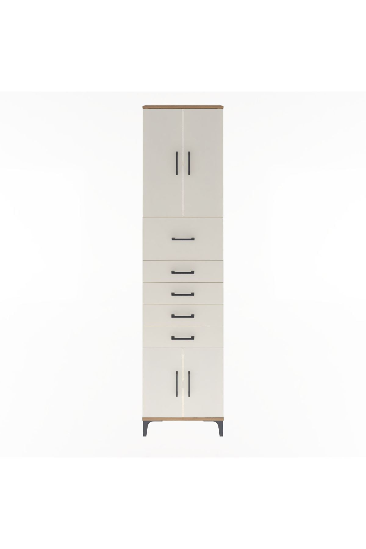 Arges Dolap 3 Raflı 5 Çekmeceli 4 Kapaklı 60x30x243 Çam-Aytaşı