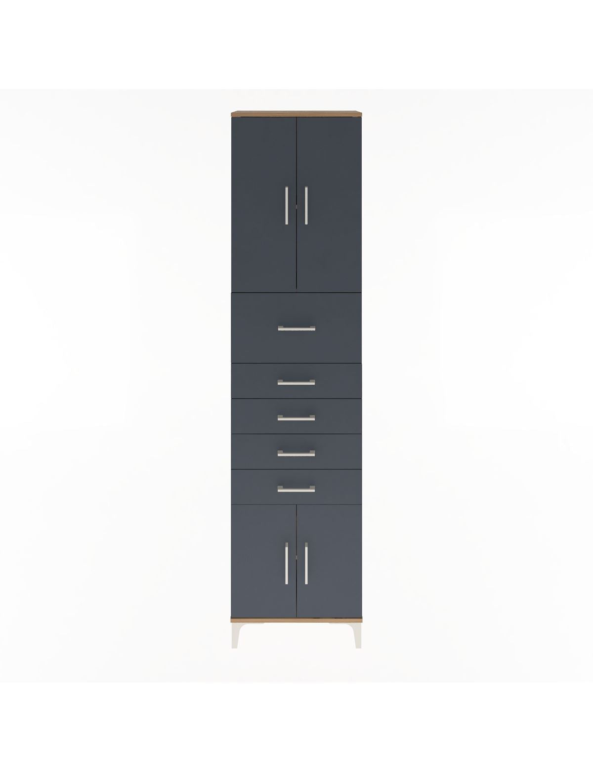 Arges Dolap 3 Raflı 5 Çekmeceli 4 Kapaklı 60x30x243 Çam-Antrasit