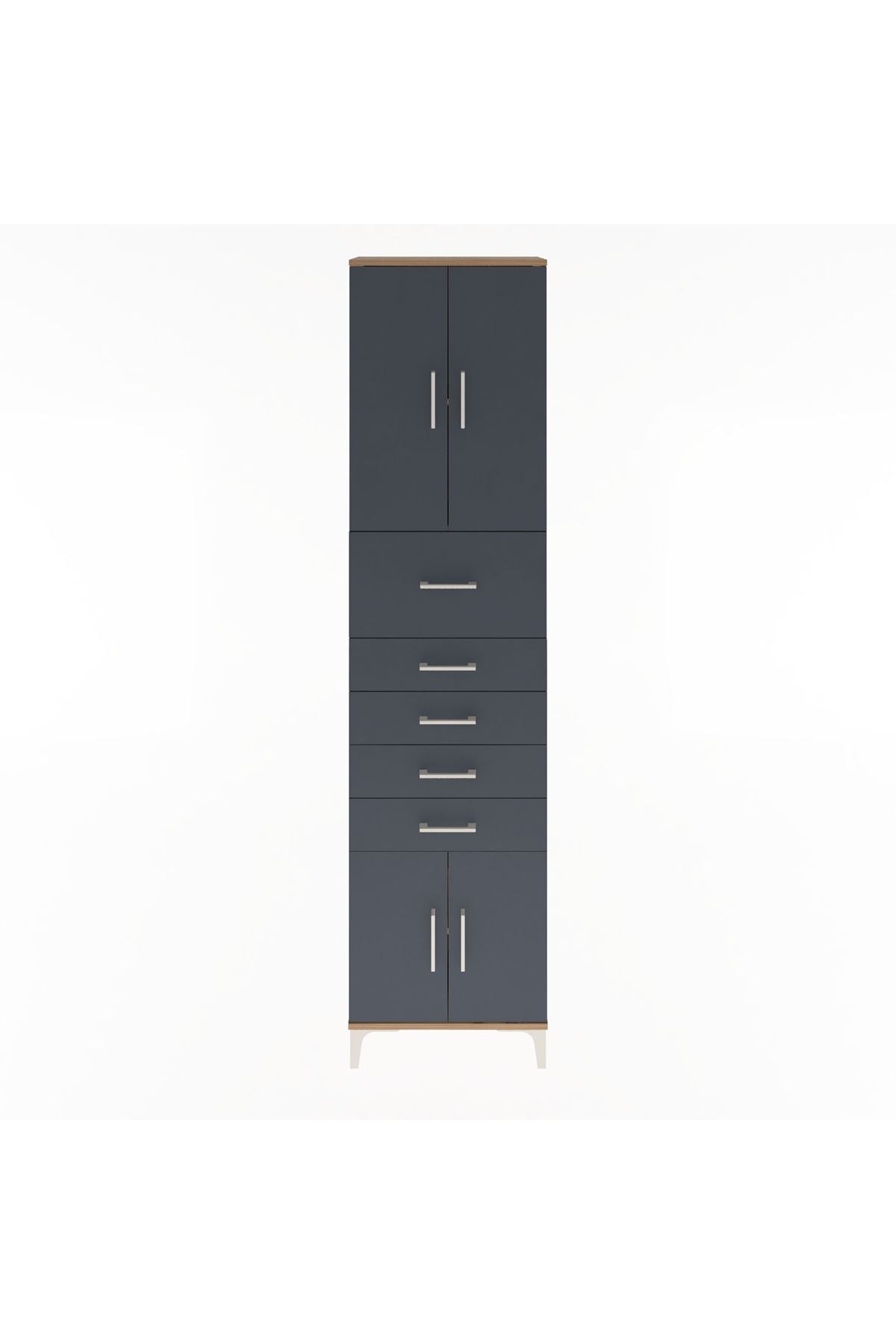 Arges Dolap 3 Raflı 5 Çekmeceli 4 Kapaklı 60x30x243 Çam-Antrasit