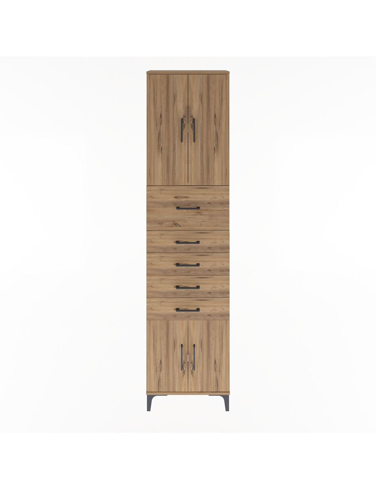 Arges Dolap 3 Raflı 5 Çekmeceli 4 Kapaklı 60x30x243 Çam-Çam