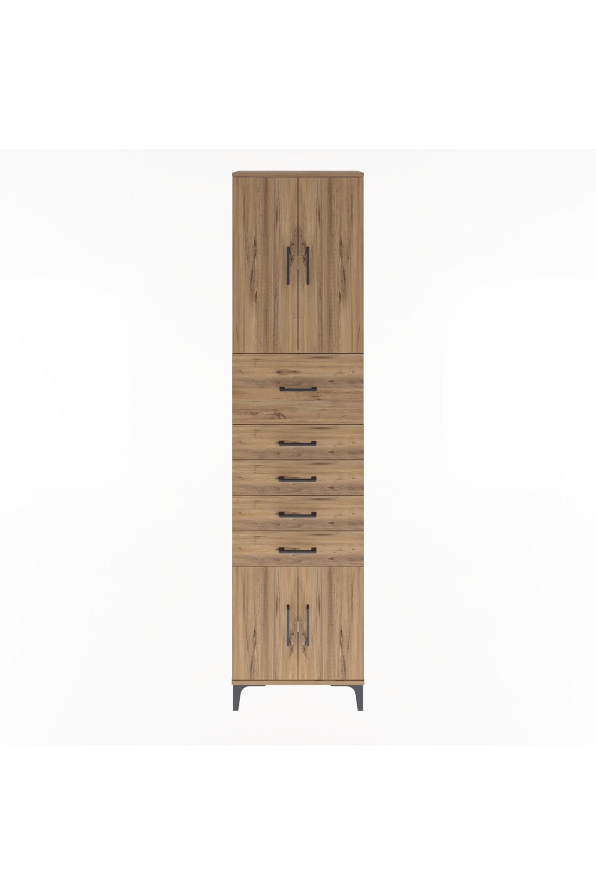 Arges Dolap 3 Raflı 5 Çekmeceli 4 Kapaklı 60x30x243 Çam-Çam