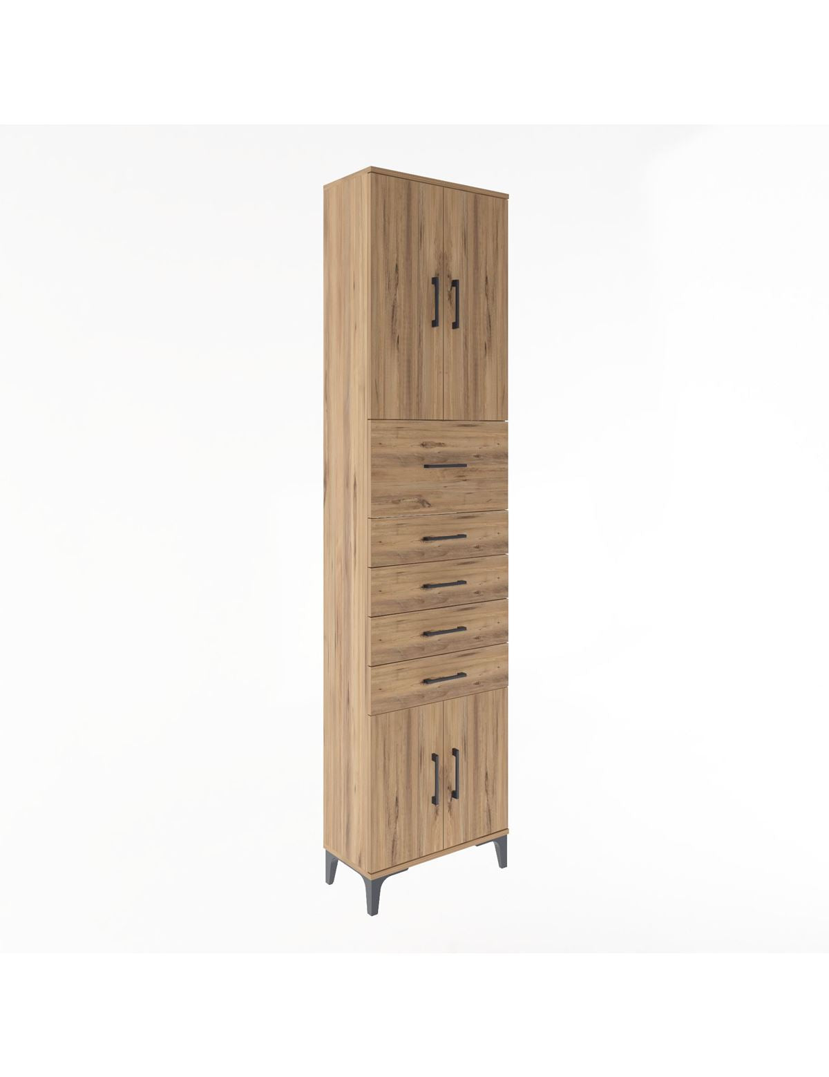 Arges Dolap 3 Raflı 5 Çekmeceli 4 Kapaklı 60x30x243 Çam-Çam