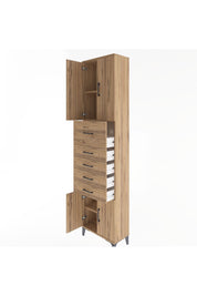 Arges Dolap 3 Raflı 5 Çekmeceli 4 Kapaklı 60x30x243 Çam-Çam