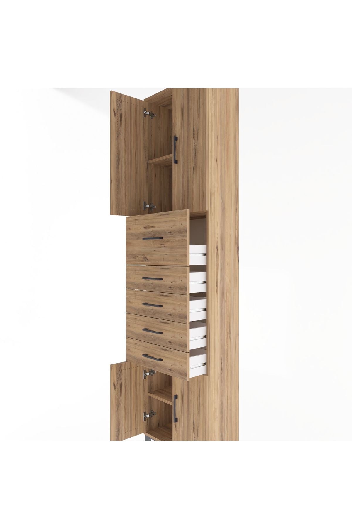 Arges Dolap 3 Raflı 5 Çekmeceli 4 Kapaklı 60x30x243 Çam-Çam