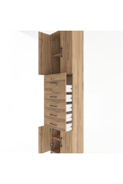 Arges Dolap 3 Raflı 5 Çekmeceli 4 Kapaklı 60x30x243 Çam-Çam