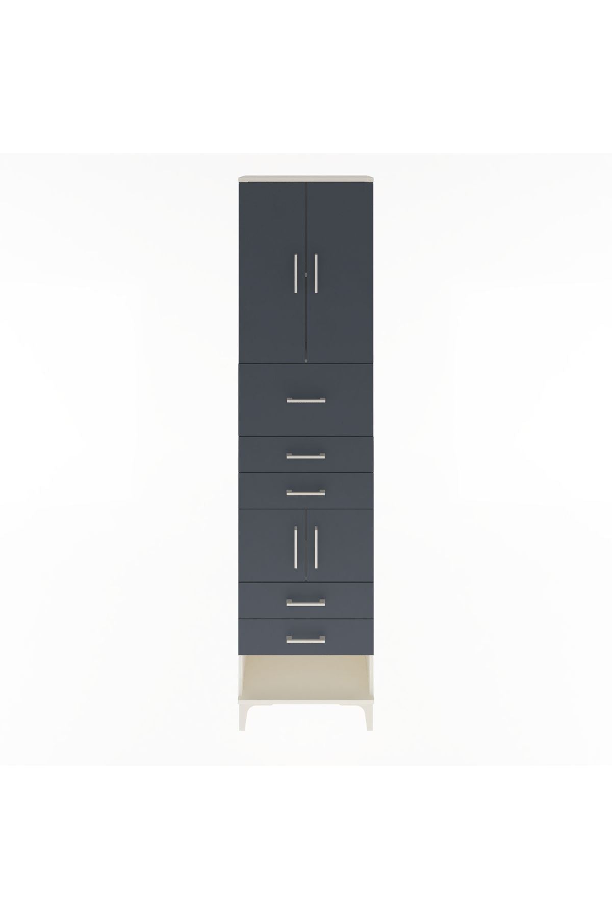 Arges Dolap 3 Raflı 5 Çekmeceli 4 Kapaklı 60x30x243 Aytaşı-Antrasit