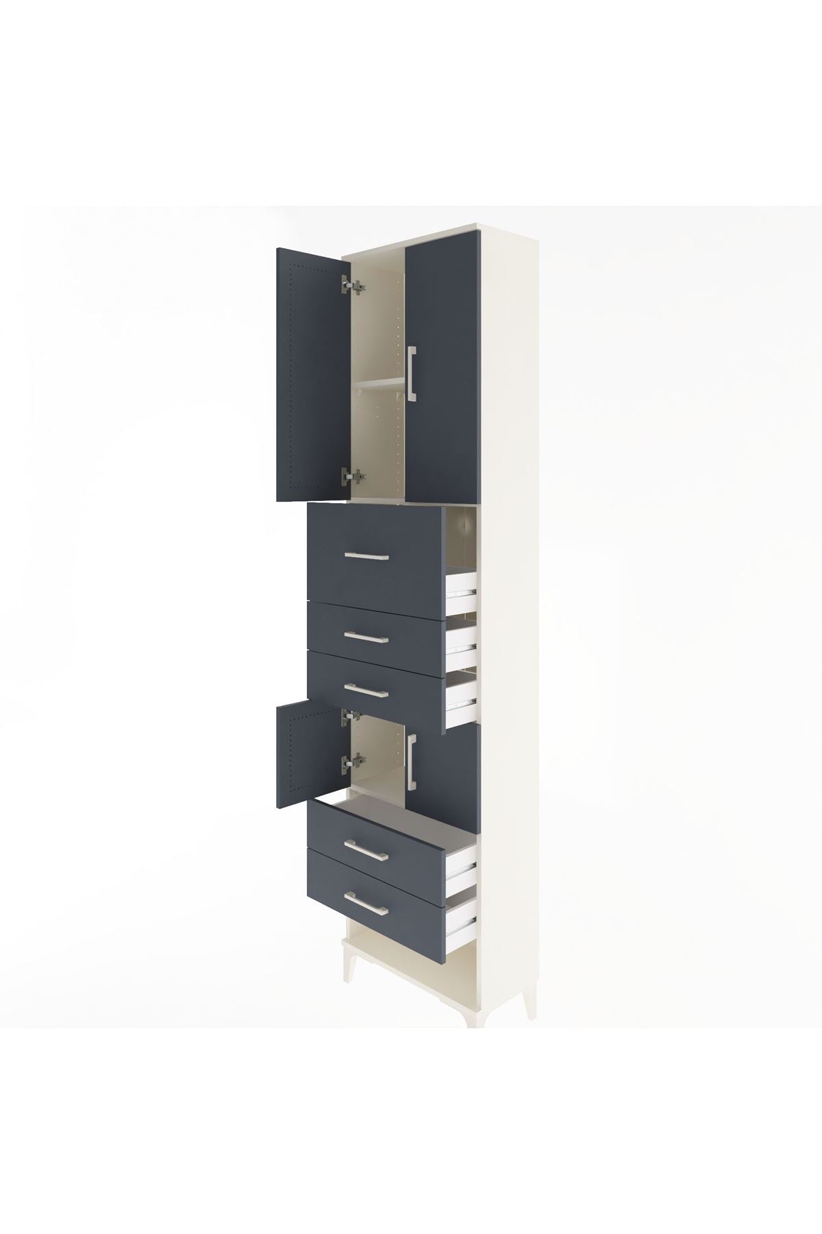 Arges Dolap 3 Raflı 5 Çekmeceli 4 Kapaklı 60x30x243 Aytaşı-Antrasit