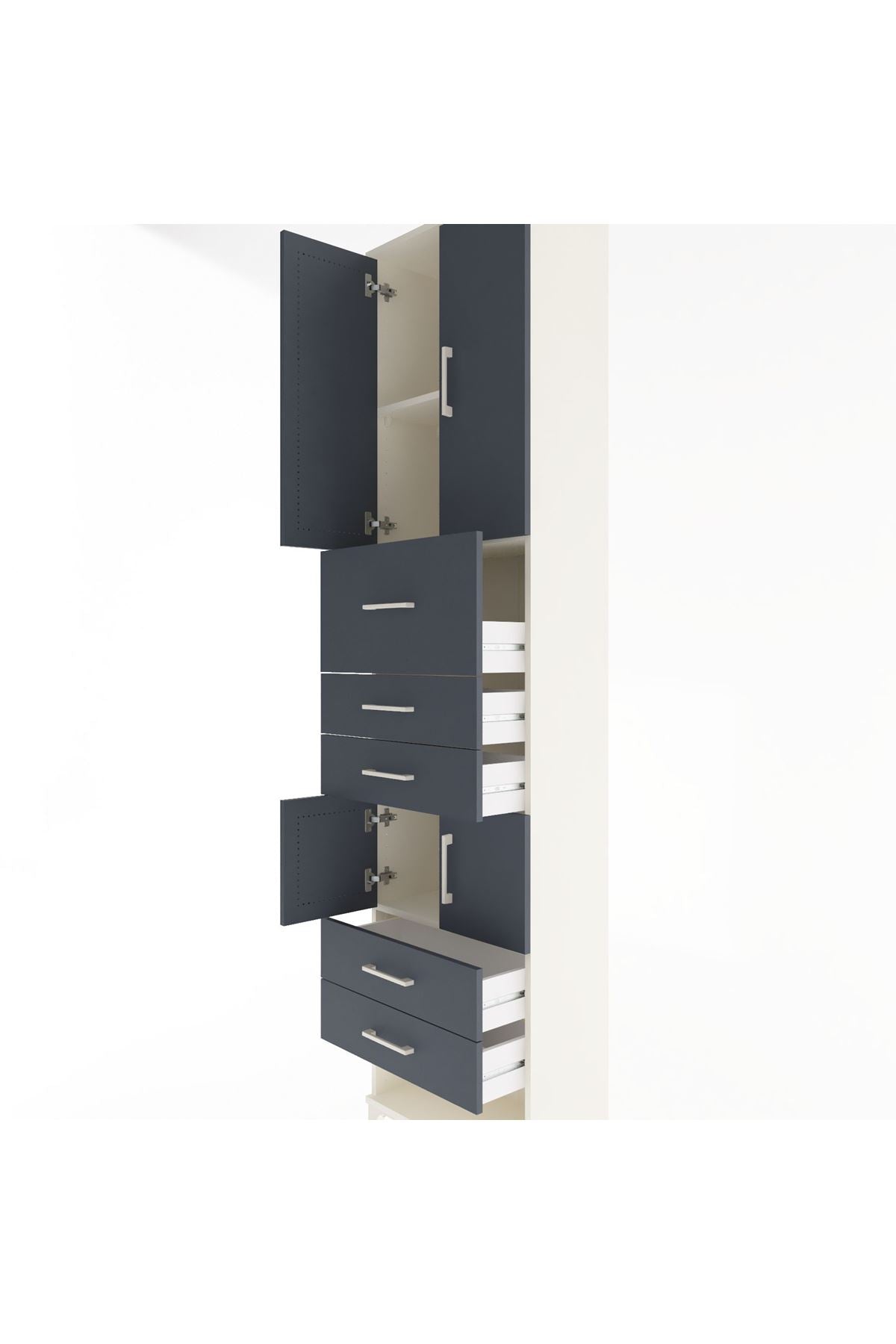 Arges Dolap 3 Raflı 5 Çekmeceli 4 Kapaklı 60x30x243 Aytaşı-Antrasit