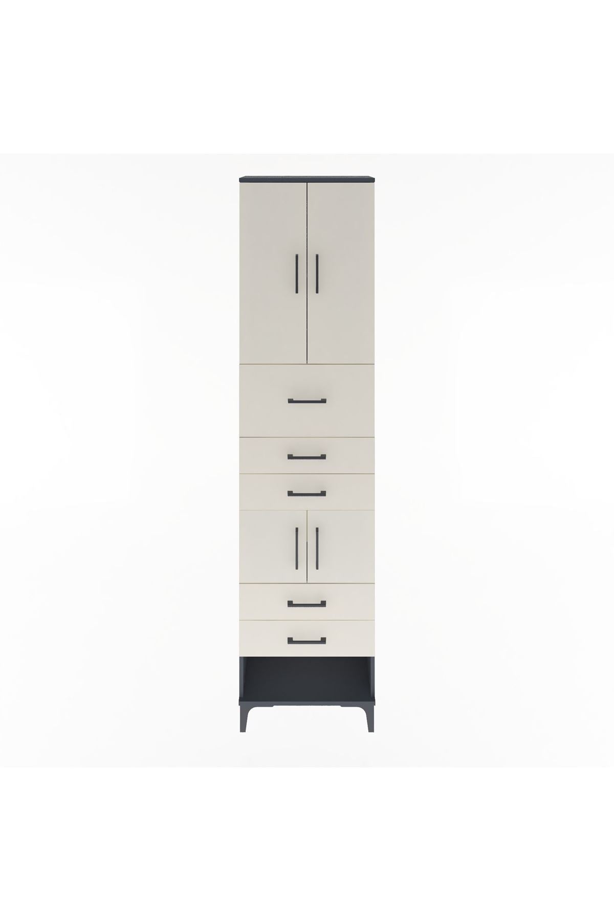 Arges Dolap 3 Raflı 5 Çekmeceli 4 Kapaklı 60x30x243 Antrasit-Aytaşı