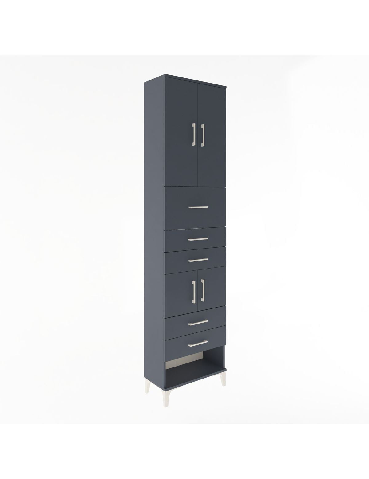 Arges Dolap 3 Raflı 5 Çekmeceli 4 Kapaklı 60x30x243 Antrasit-Antrasit