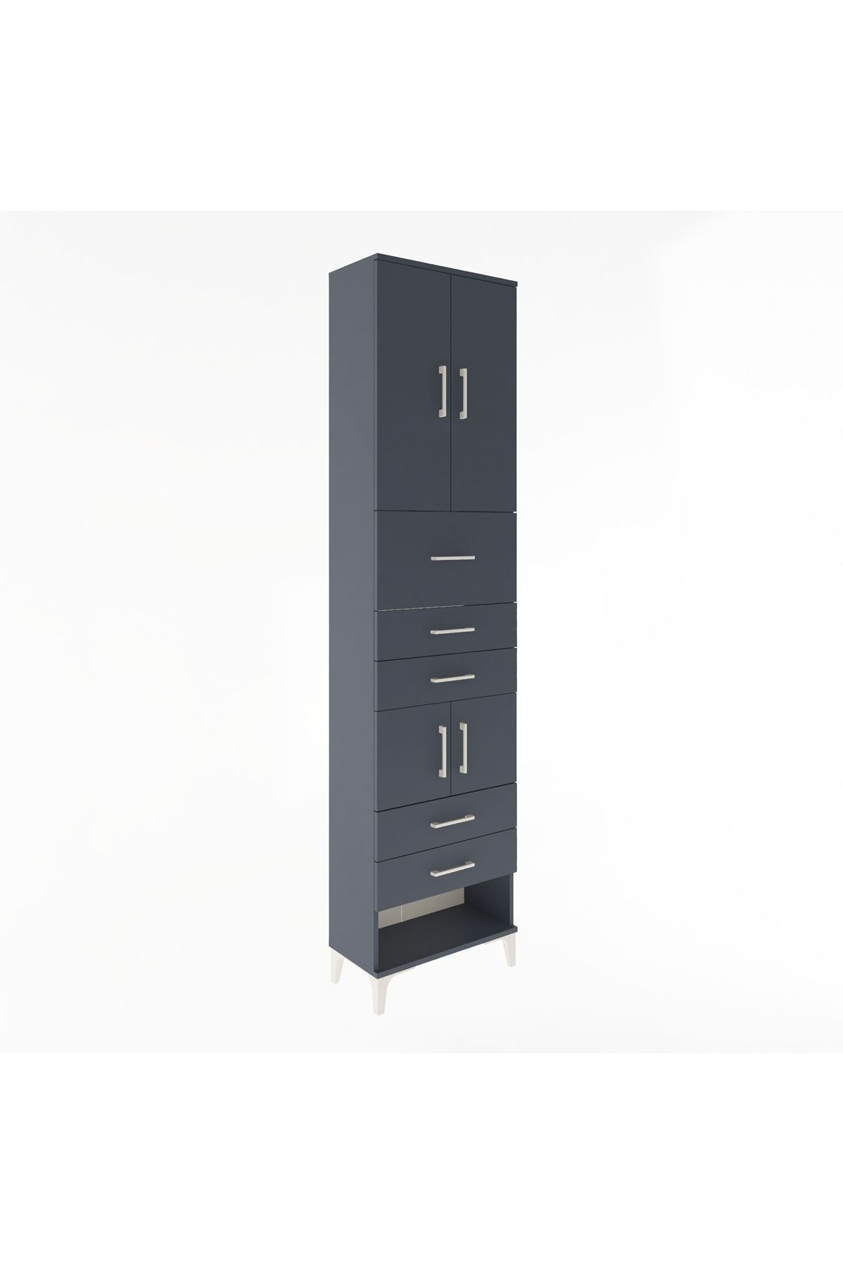 Arges Dolap 3 Raflı 5 Çekmeceli 4 Kapaklı 60x30x243 Antrasit-Antrasit