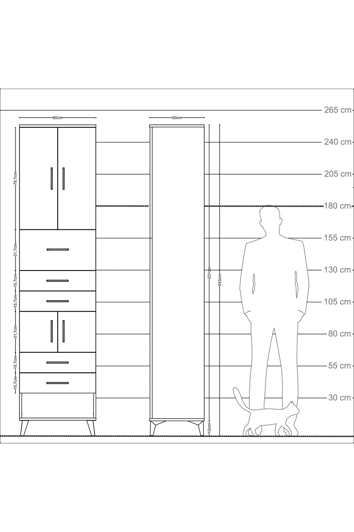 Arges Dolap 3 Raflı 5 Çekmeceli 4 Kapaklı 60x30x243 Antrasit-Aytaşı