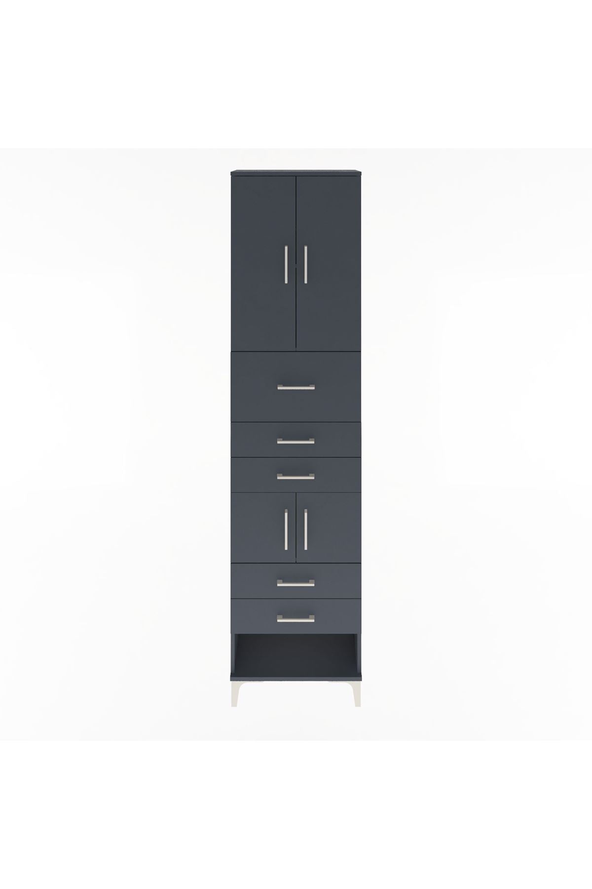 Arges Dolap 3 Raflı 5 Çekmeceli 4 Kapaklı 60x30x243 Antrasit-Antrasit