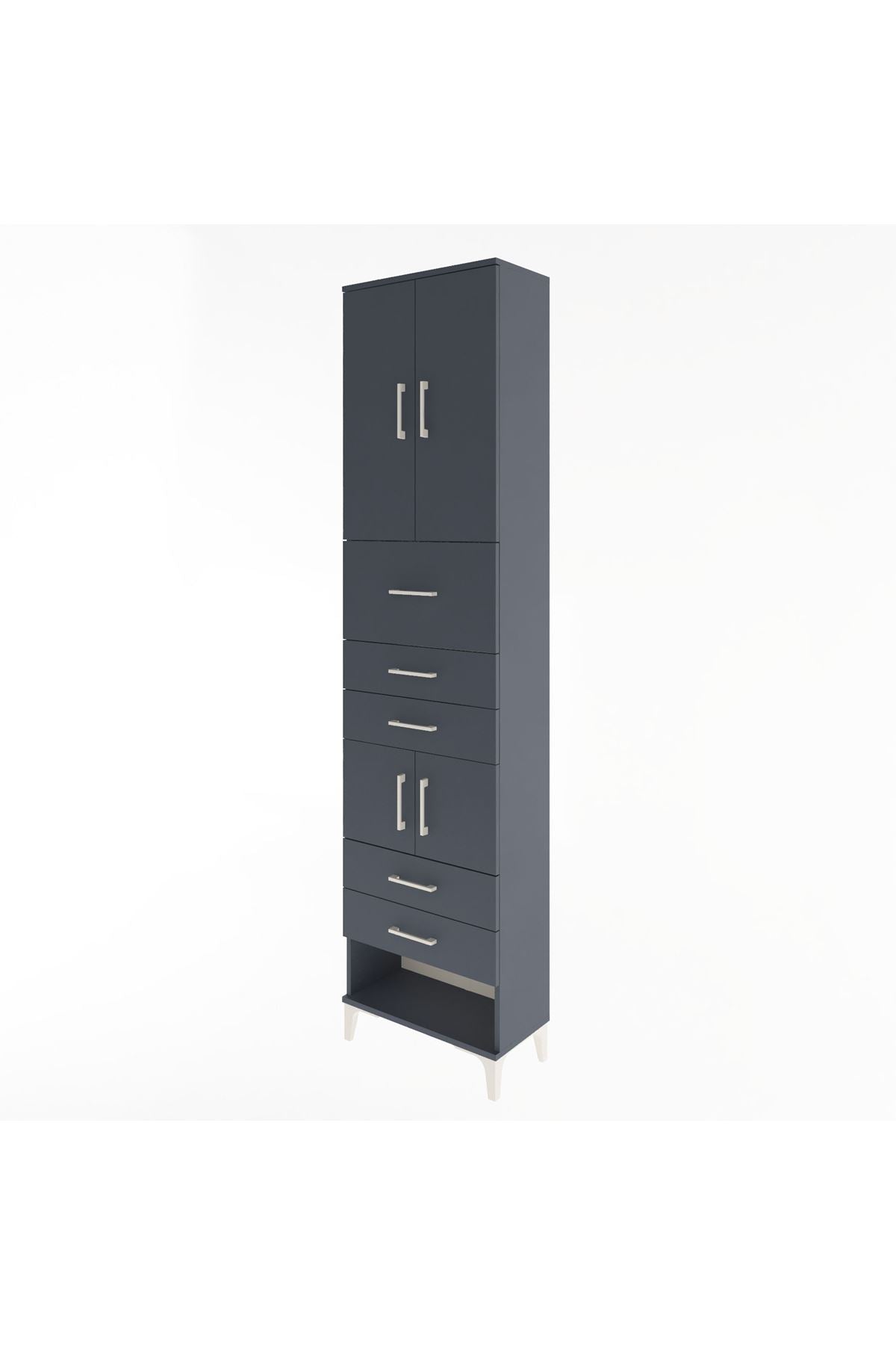 Arges Dolap 3 Raflı 5 Çekmeceli 4 Kapaklı 60x30x243 Antrasit-Antrasit