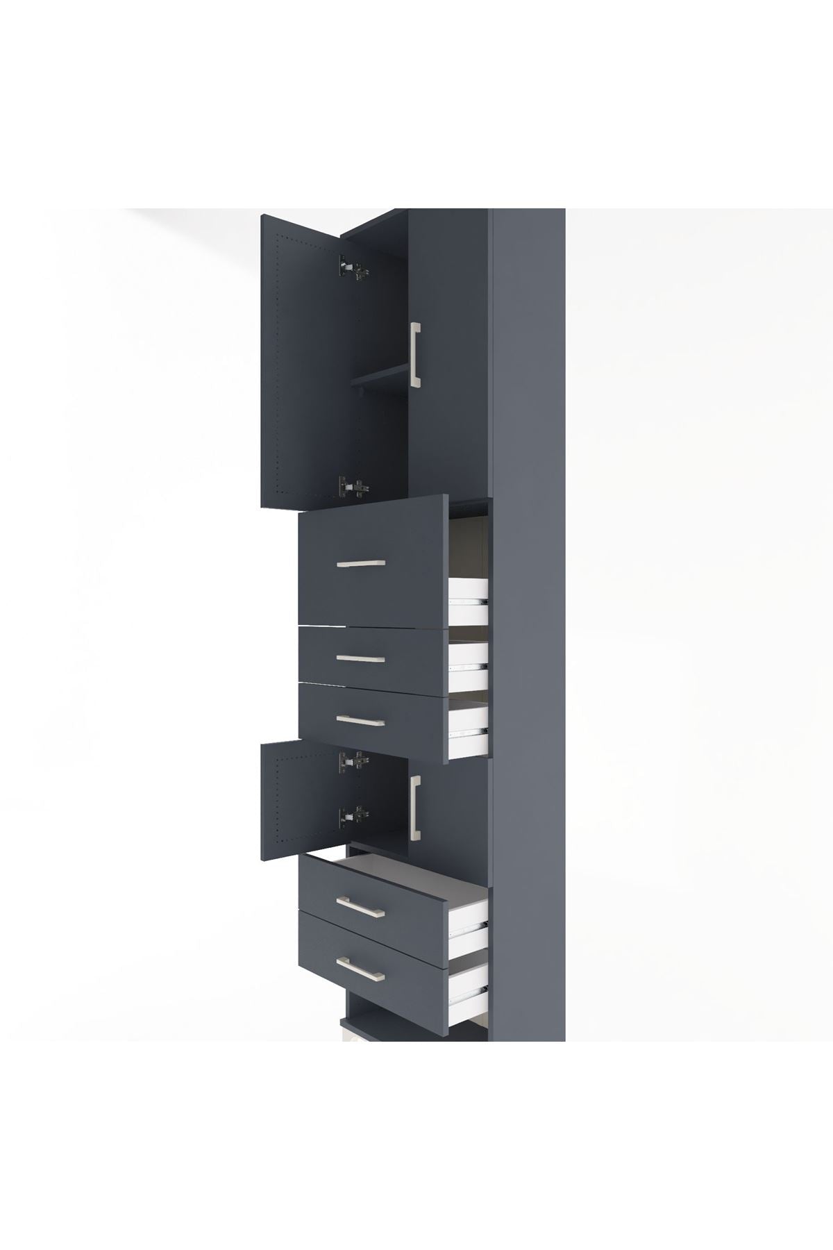 Arges Dolap 3 Raflı 5 Çekmeceli 4 Kapaklı 60x30x243 Antrasit-Antrasit