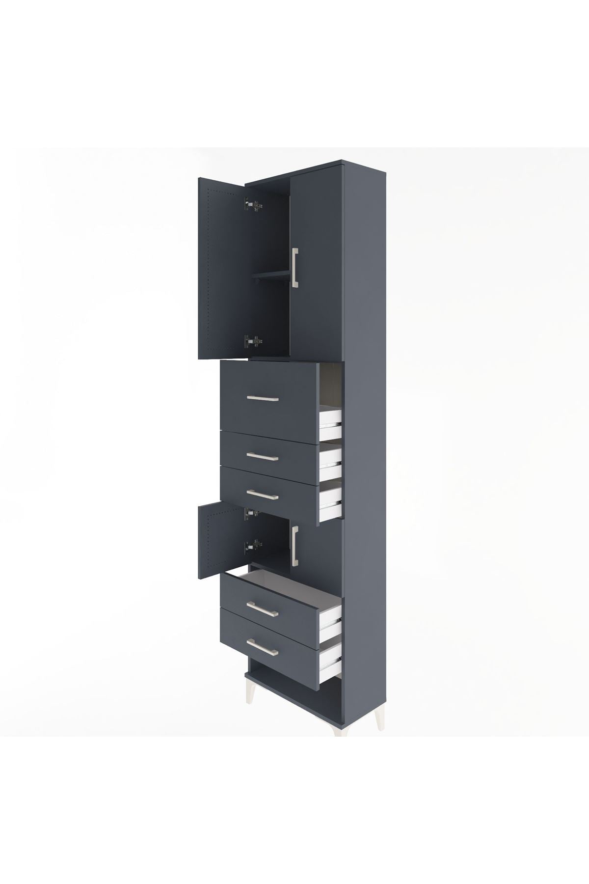 Arges Dolap 3 Raflı 5 Çekmeceli 4 Kapaklı 60x30x243 Antrasit-Antrasit