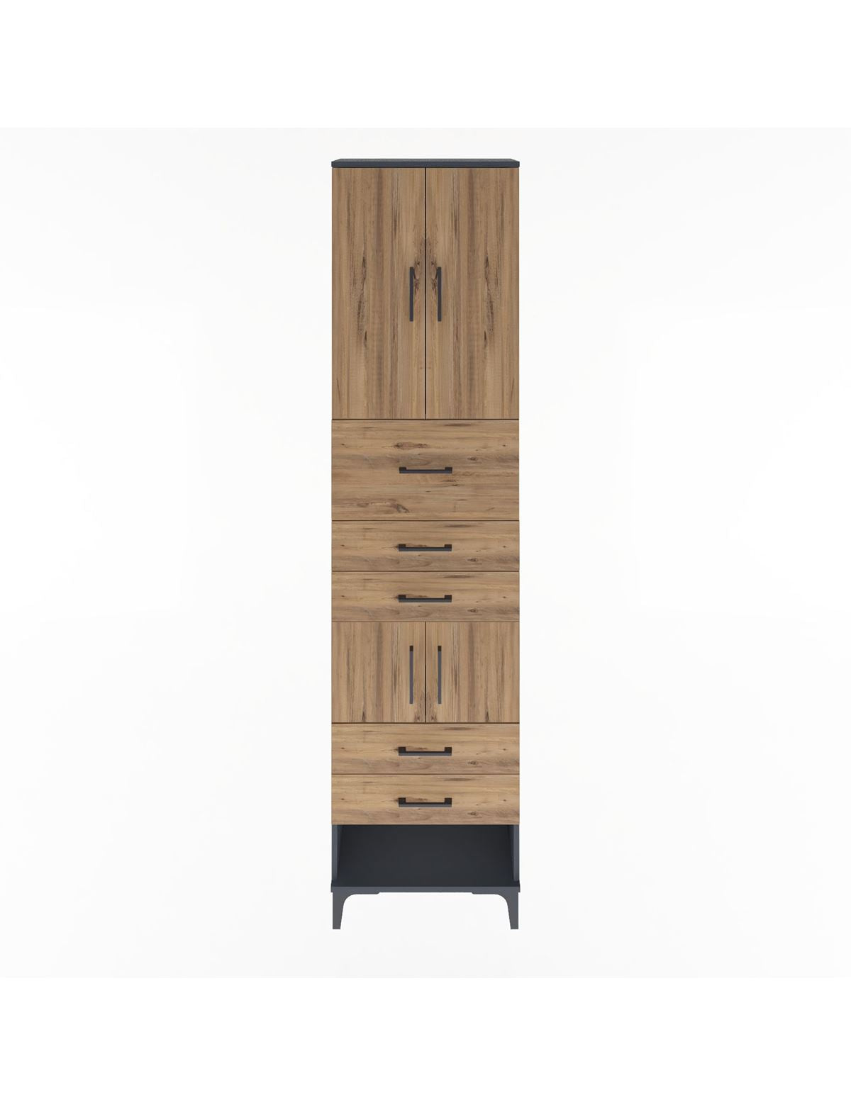 Arges Dolap 3 Raflı 5 Çekmeceli 4 Kapaklı 60x30x243 Antrasit-Çam