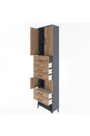 Arges Dolap 3 Raflı 5 Çekmeceli 4 Kapaklı 60x30x243 Antrasit-Çam