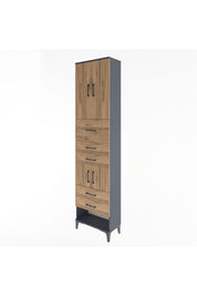 Arges Dolap 3 Raflı 5 Çekmeceli 4 Kapaklı 60x30x243 Antrasit-Çam