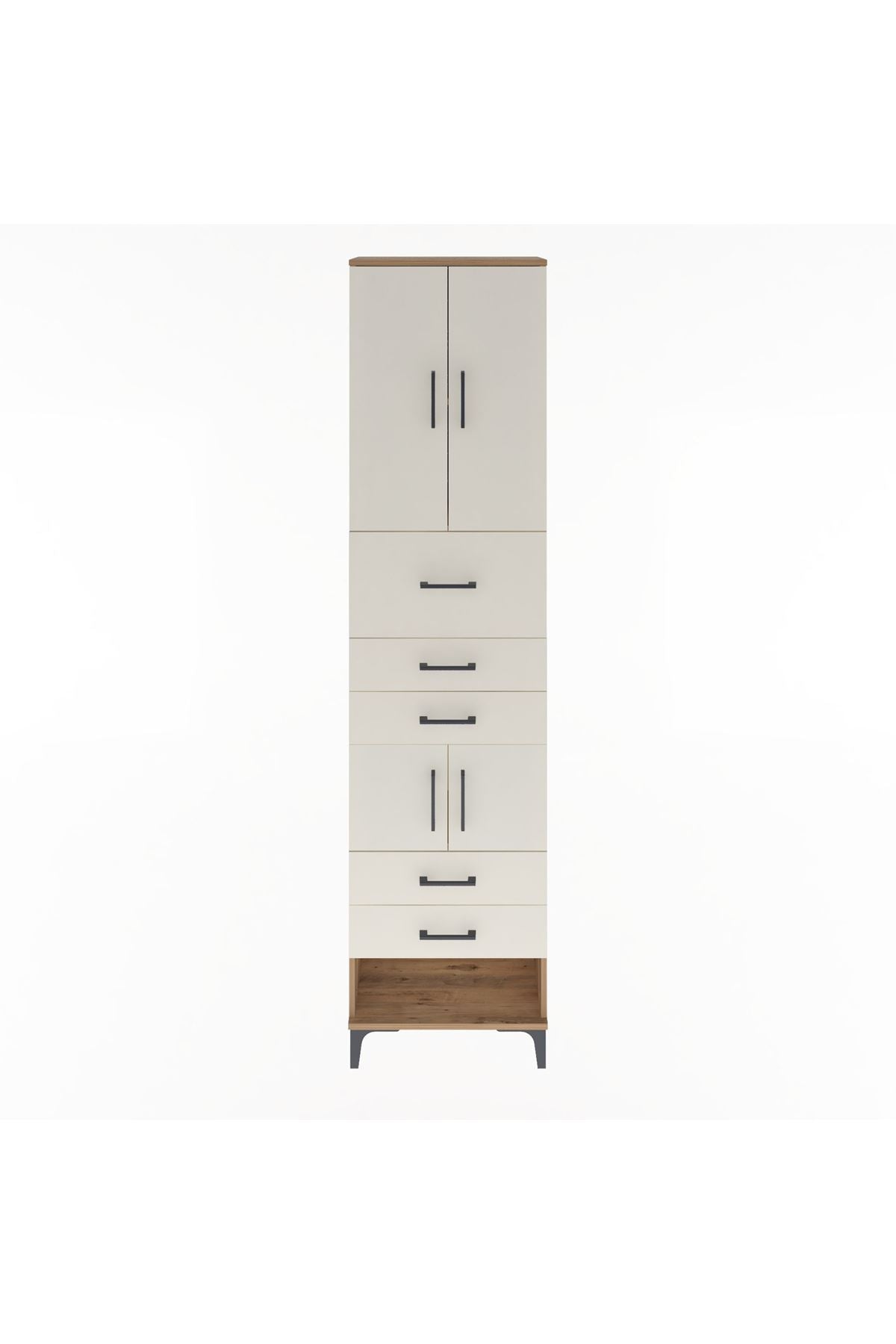 Arges Dolap 3 Raflı 5 Çekmeceli 4 Kapaklı 60x30x243 Çam-Aytaşı