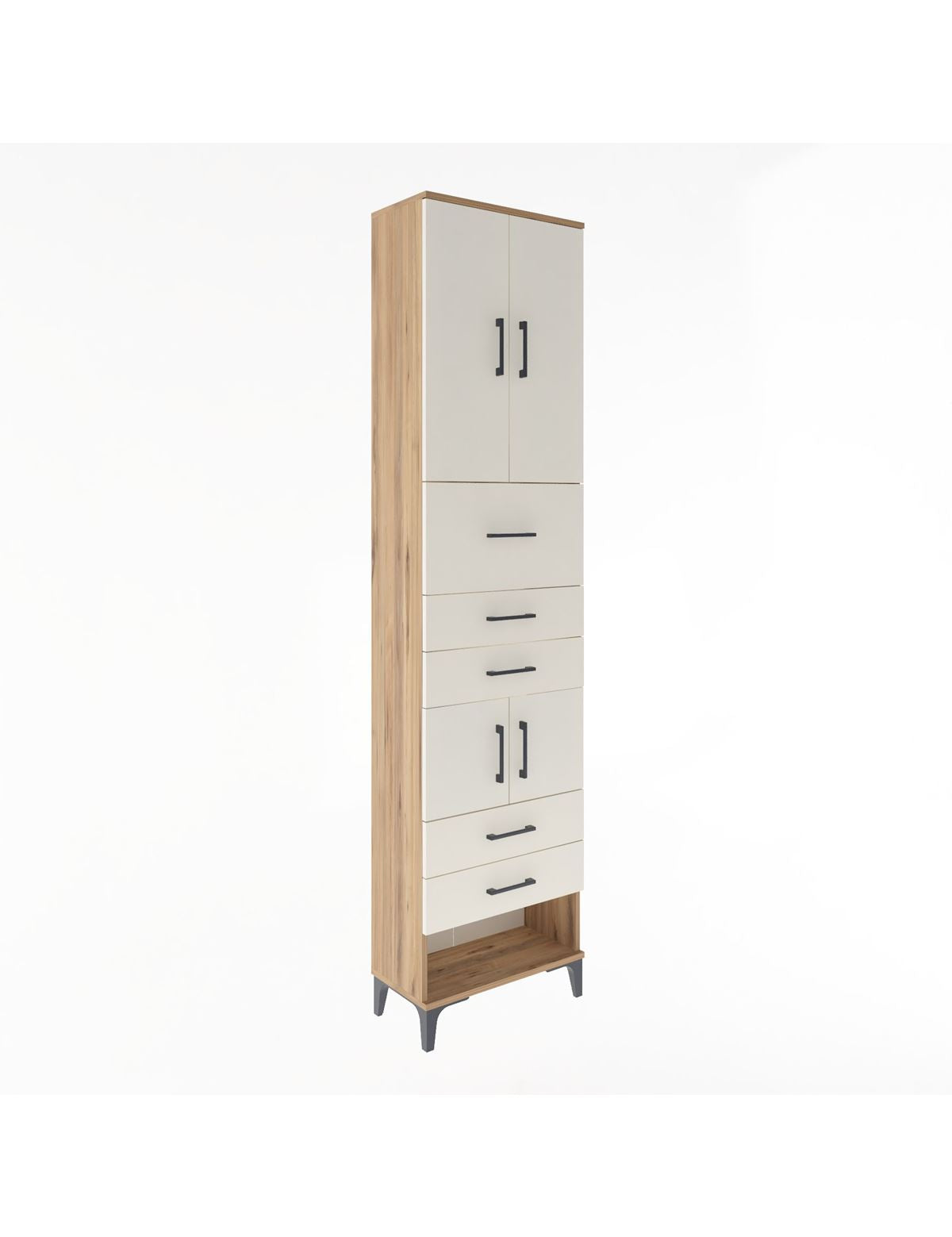 Arges Dolap 3 Raflı 5 Çekmeceli 4 Kapaklı 60x30x243 Çam-Aytaşı