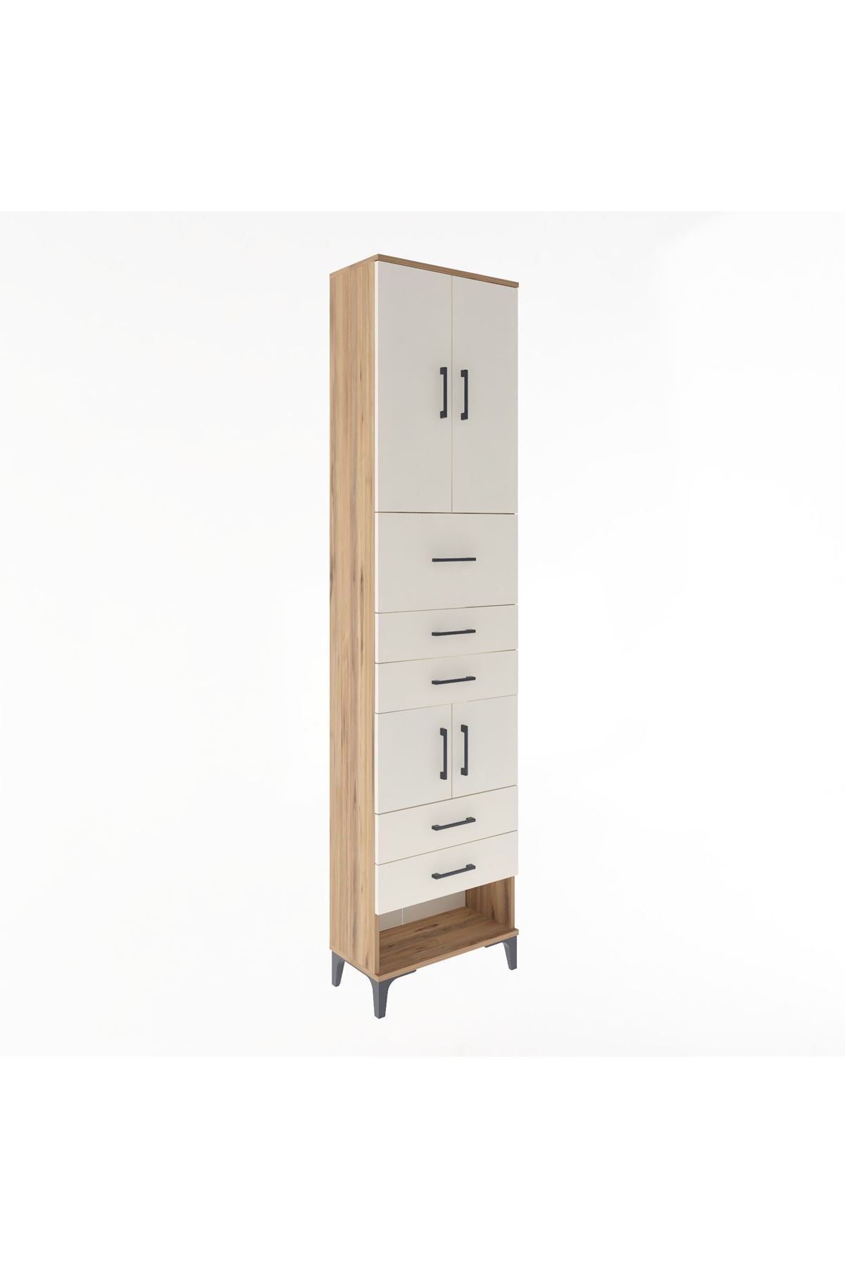 Arges Dolap 3 Raflı 5 Çekmeceli 4 Kapaklı 60x30x243 Çam-Aytaşı