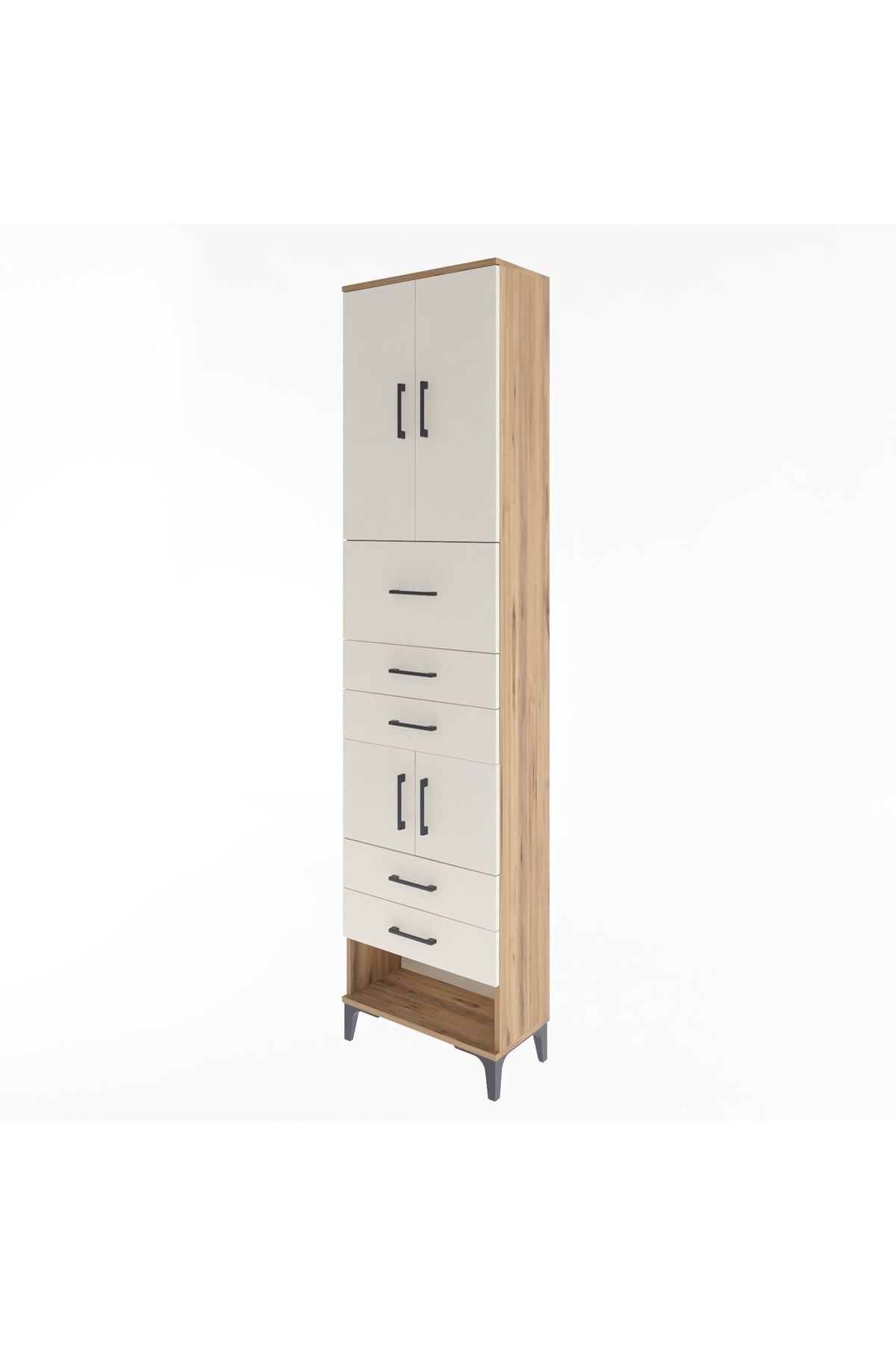 Arges Dolap 3 Raflı 5 Çekmeceli 4 Kapaklı 60x30x243 Çam-Aytaşı