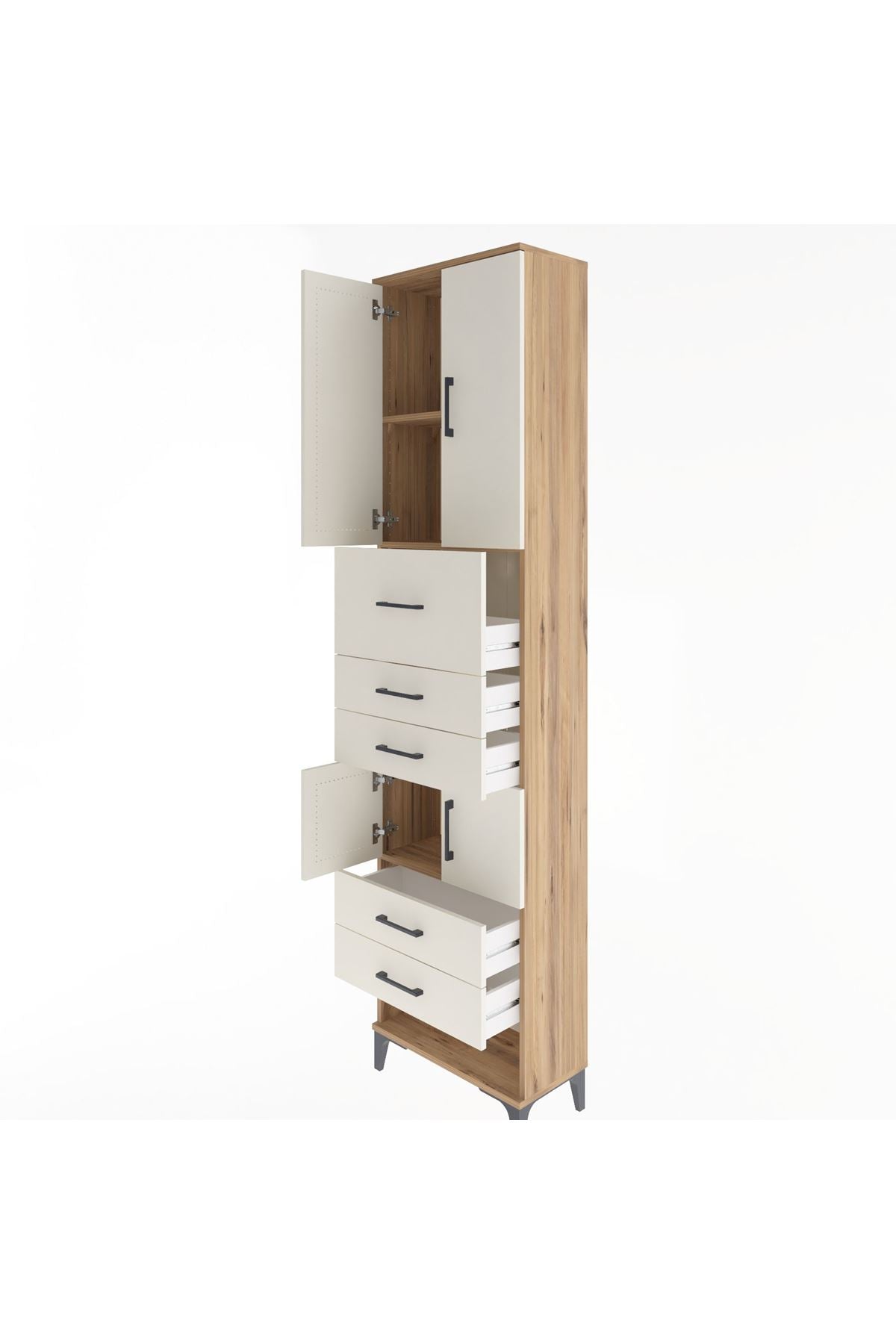 Arges Dolap 3 Raflı 5 Çekmeceli 4 Kapaklı 60x30x243 Çam-Aytaşı