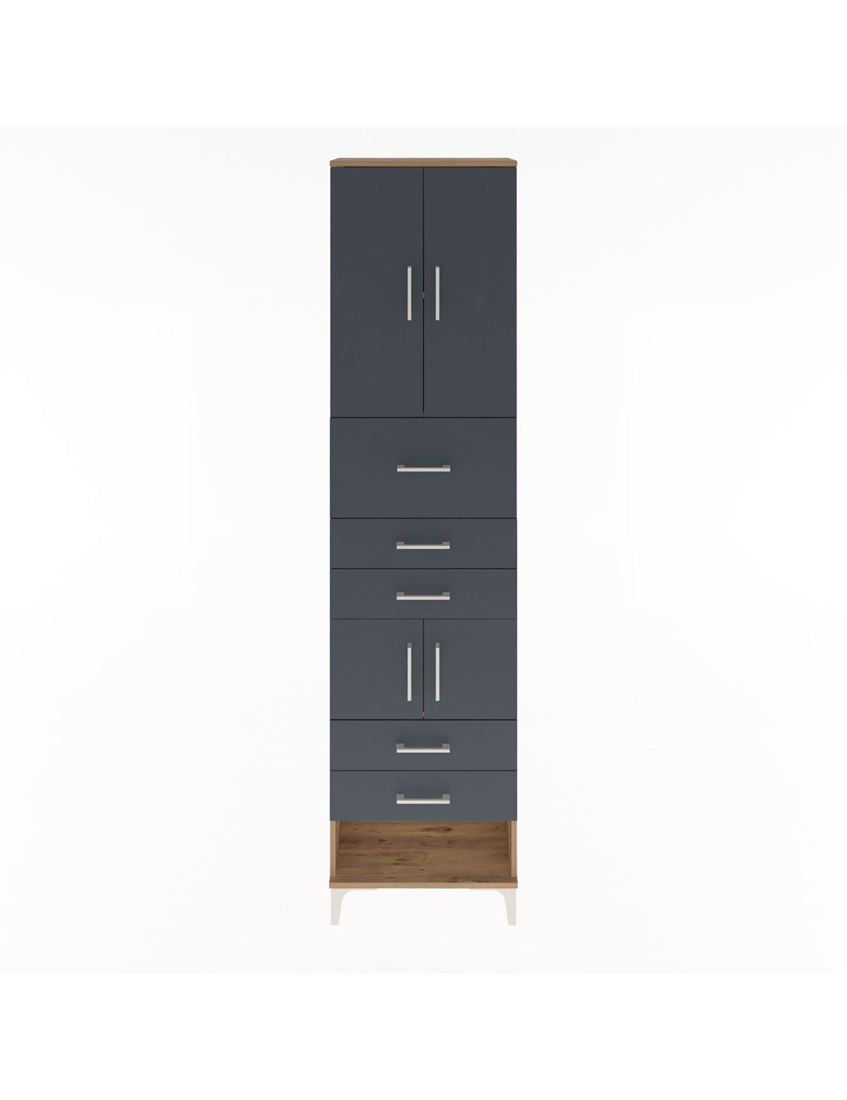 Arges Dolap 3 Raflı 5 Çekmeceli 4 Kapaklı 60x30x243 Çam-Antrasit