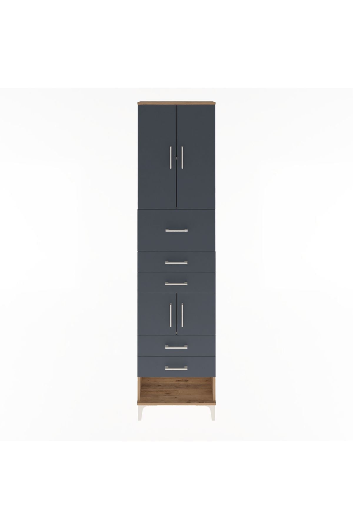 Arges Dolap 3 Raflı 5 Çekmeceli 4 Kapaklı 60x30x243 Çam-Antrasit