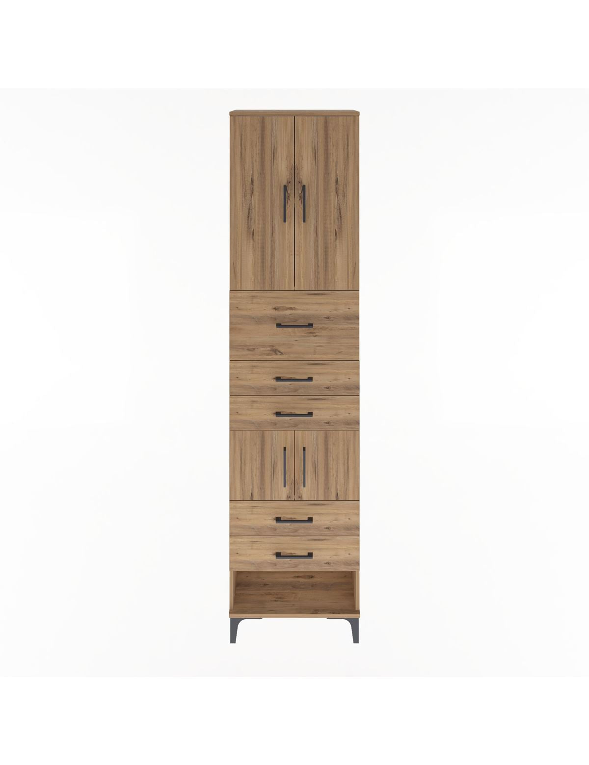 Arges Dolap 3 Raflı 5 Çekmeceli 4 Kapaklı 60x30x243 Çam-Çam