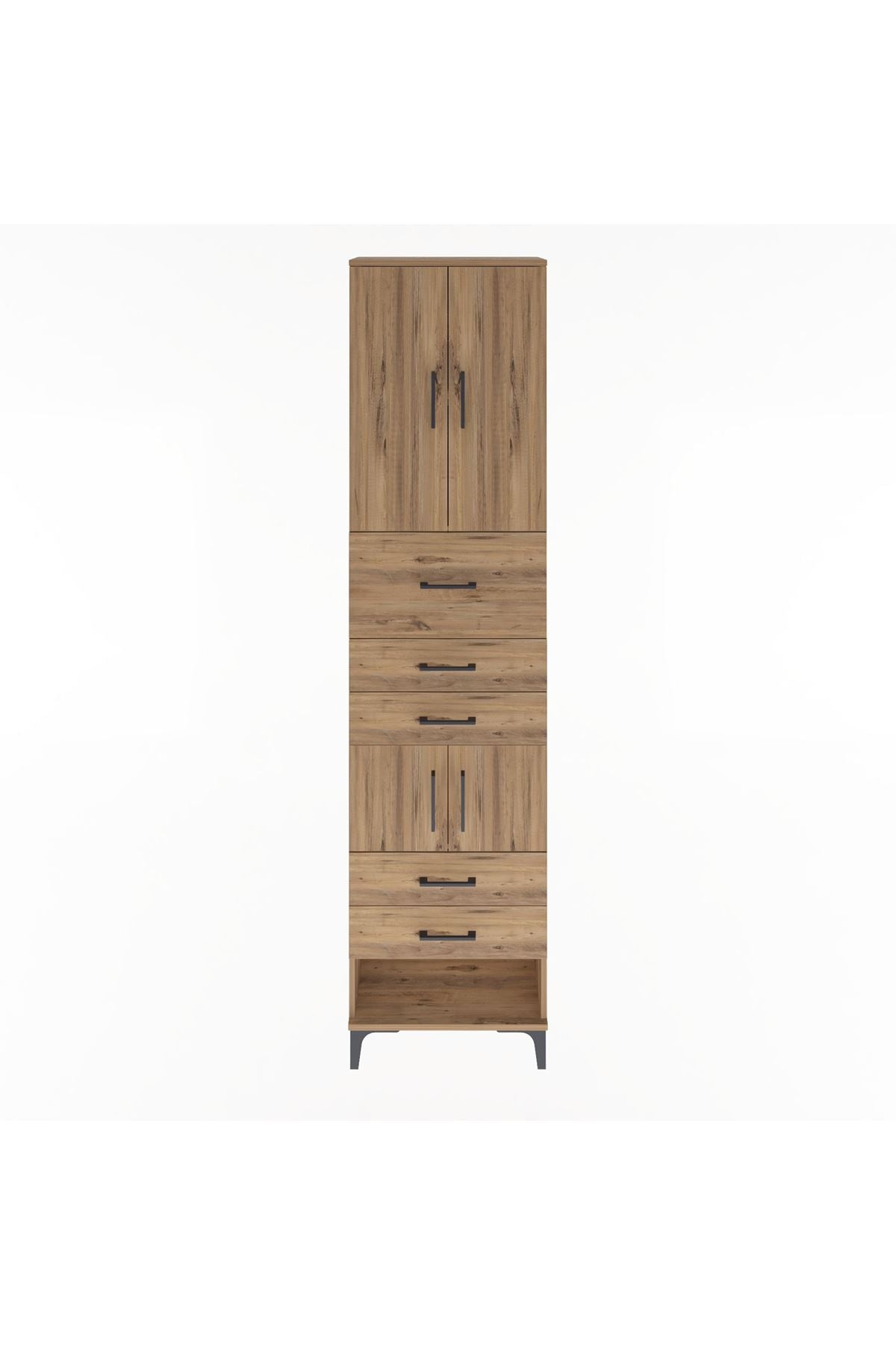 Arges Dolap 3 Raflı 5 Çekmeceli 4 Kapaklı 60x30x243 Çam-Çam