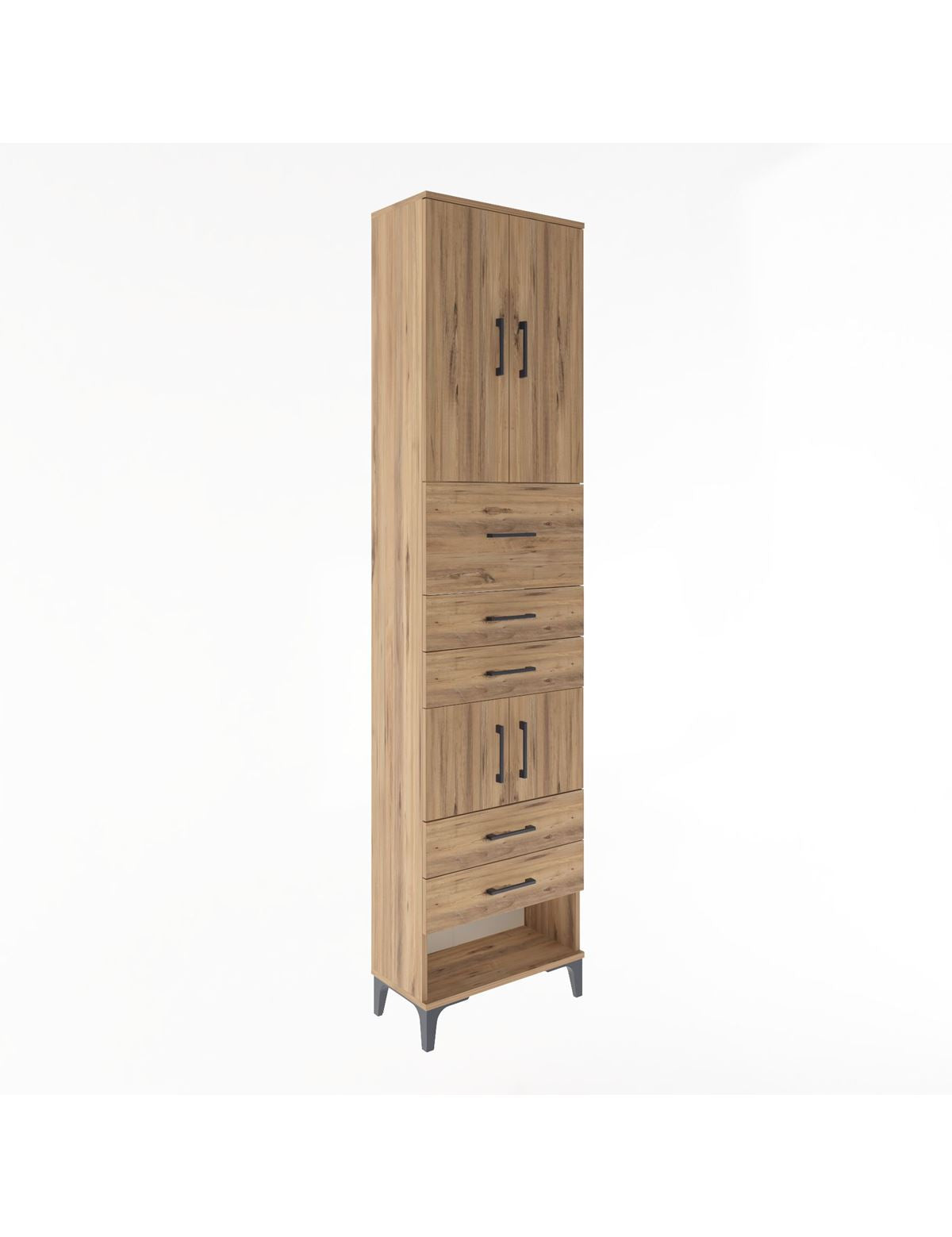 Arges Dolap 3 Raflı 5 Çekmeceli 4 Kapaklı 60x30x243 Çam-Çam