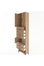 Arges Dolap 3 Raflı 5 Çekmeceli 4 Kapaklı 60x30x243 Çam-Çam