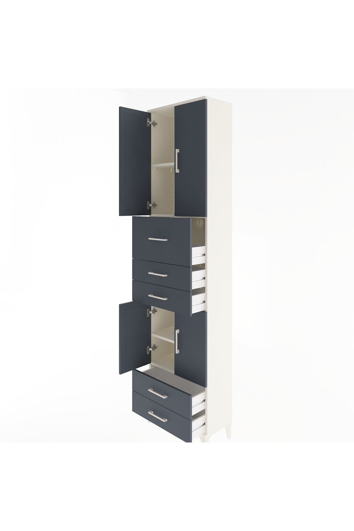 Arges Dolap 4 Raflı 5 Çekmeceli 4 Kapaklı 60x30x243 Aytaşı-Antrasit