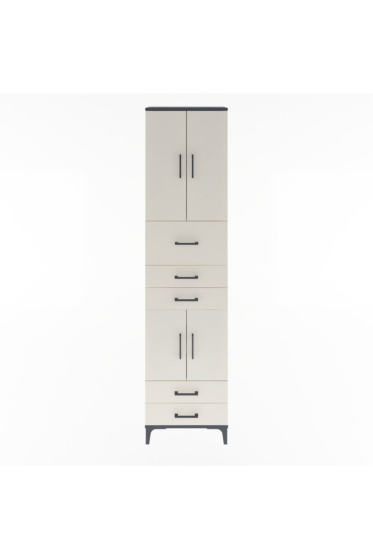 Arges Dolap 4 Raflı 5 Çekmeceli 4 Kapaklı 60x30x243 Antrasit-Aytaşı