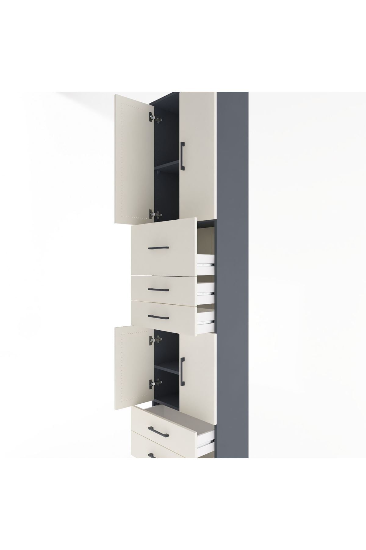 Arges Dolap 4 Raflı 5 Çekmeceli 4 Kapaklı 60x30x243 Antrasit-Aytaşı