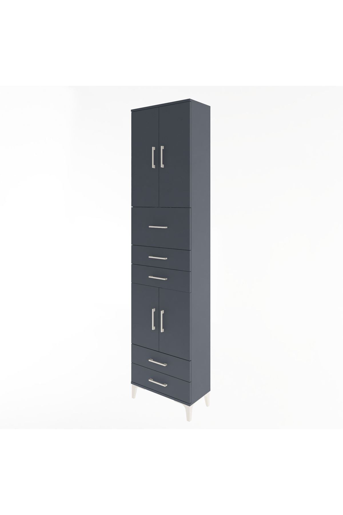 Arges Dolap 4 Raflı 5 Çekmeceli 4 Kapaklı 60x30x243 Antrasit-Antrasit