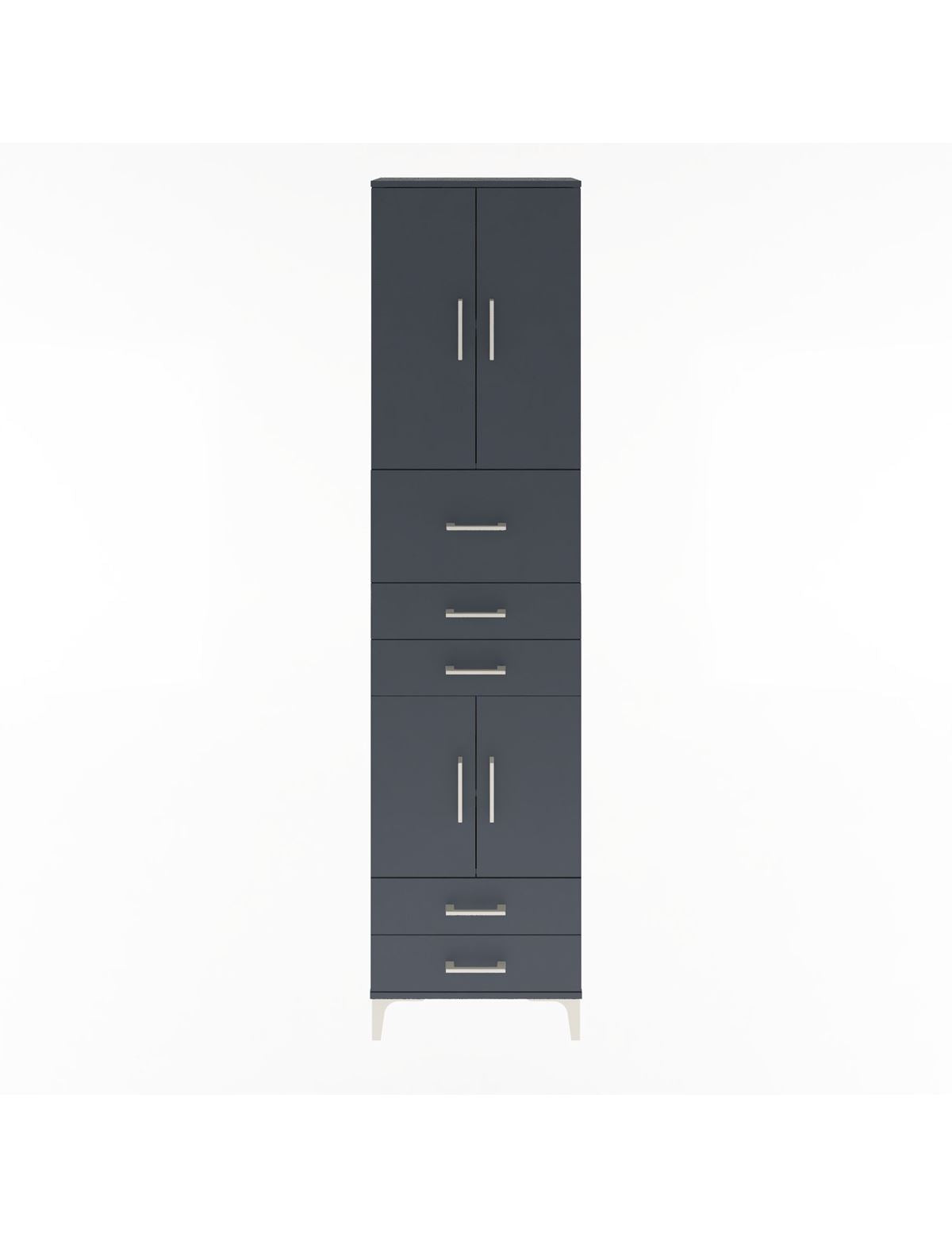 Arges Dolap 4 Raflı 5 Çekmeceli 4 Kapaklı 60x30x243 Antrasit-Antrasit