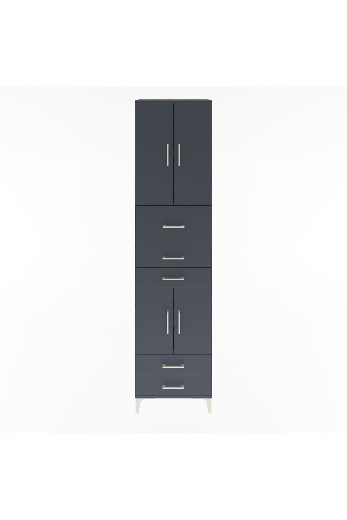 Arges Dolap 4 Raflı 5 Çekmeceli 4 Kapaklı 60x30x243 Antrasit-Antrasit