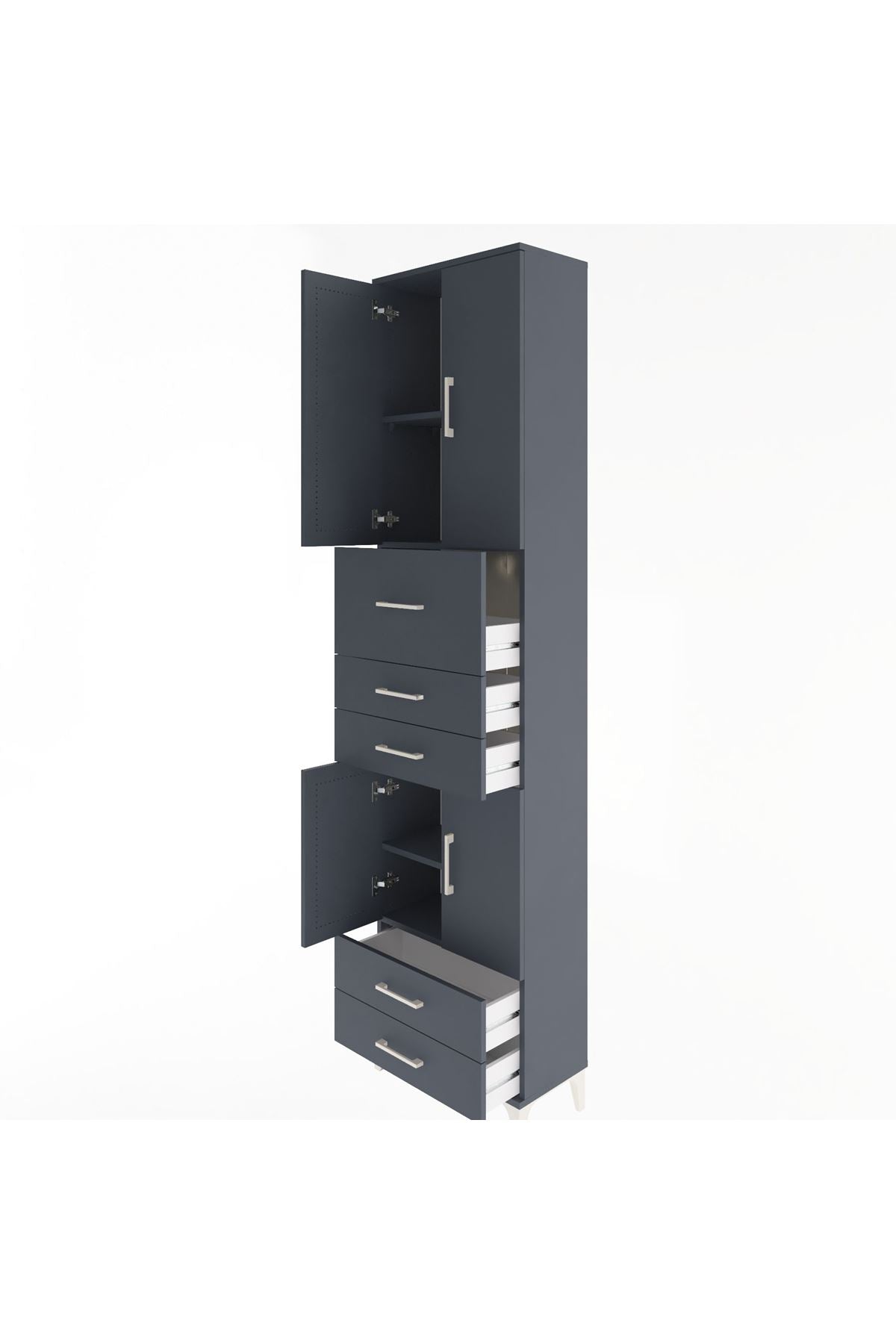 Arges Dolap 4 Raflı 5 Çekmeceli 4 Kapaklı 60x30x243 Antrasit-Antrasit