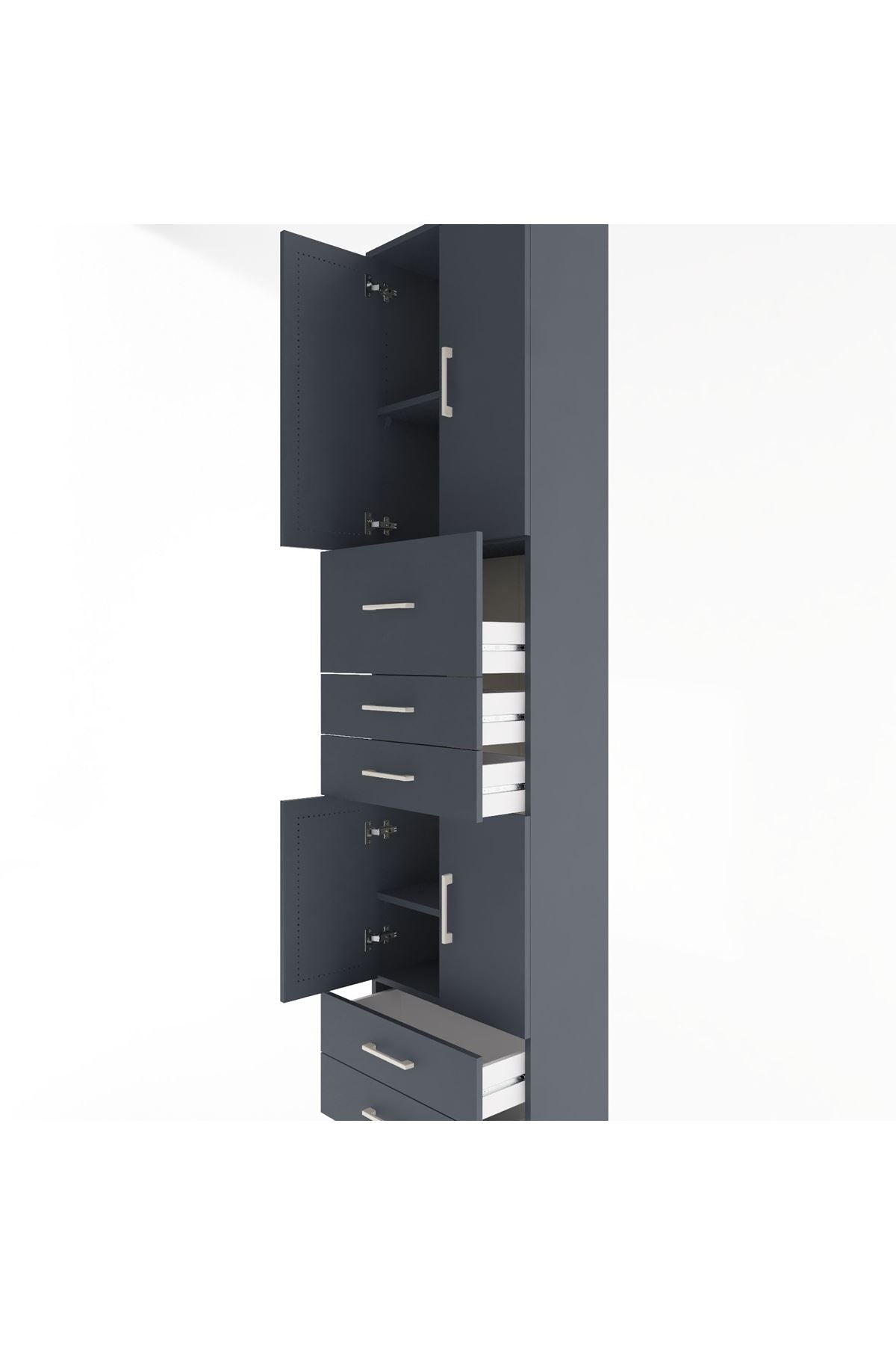 Arges Dolap 4 Raflı 5 Çekmeceli 4 Kapaklı 60x30x243 Antrasit-Antrasit