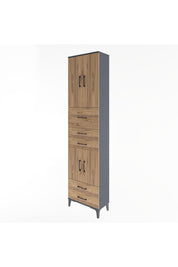 Arges Dolap 4 Raflı 5 Çekmeceli 4 Kapaklı 60x30x243 Antrasit-Çam