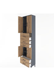 Arges Dolap 4 Raflı 5 Çekmeceli 4 Kapaklı 60x30x243 Antrasit-Çam