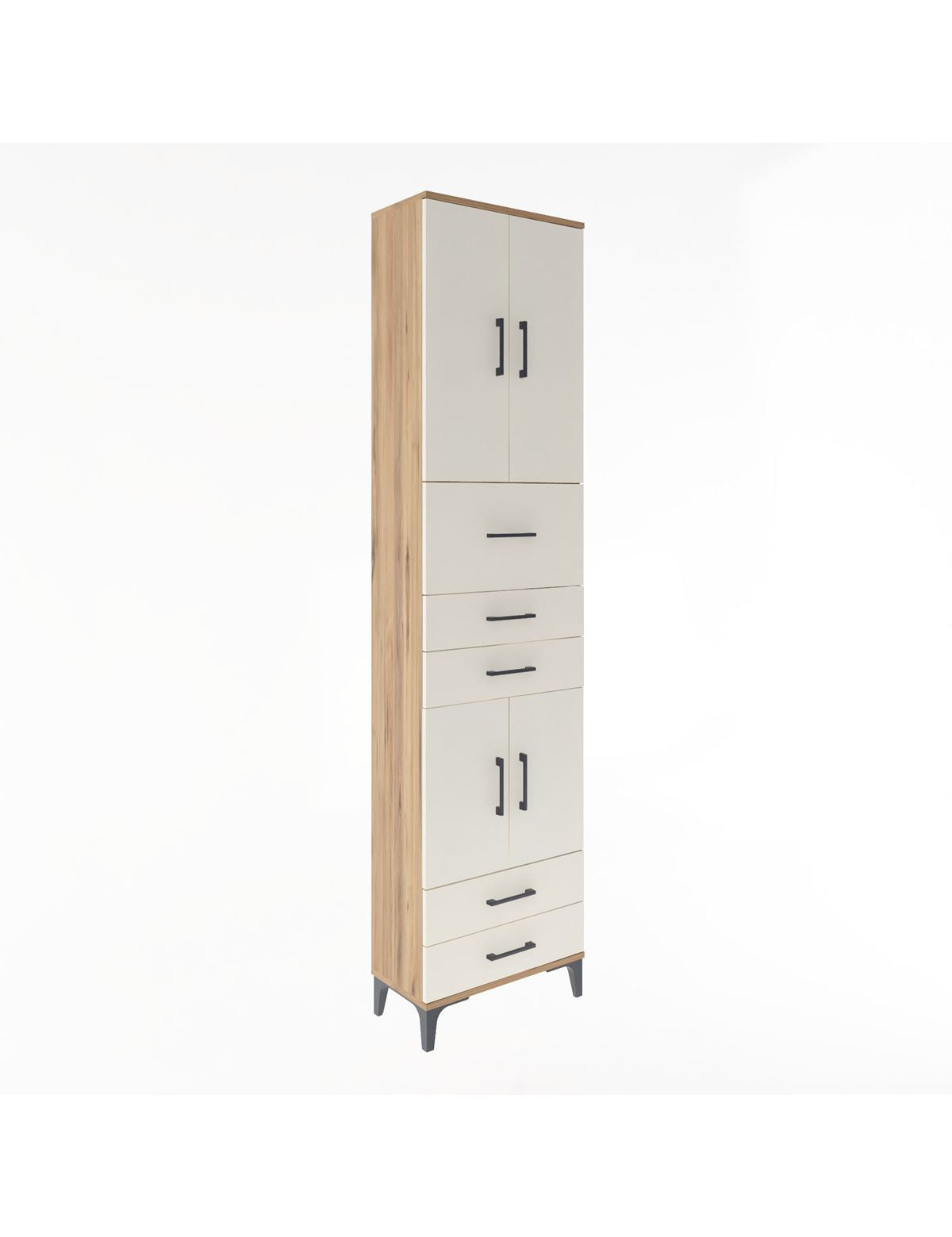 Arges Dolap 4 Raflı 5 Çekmeceli 4 Kapaklı 60x30x243 Çam-Aytaşı