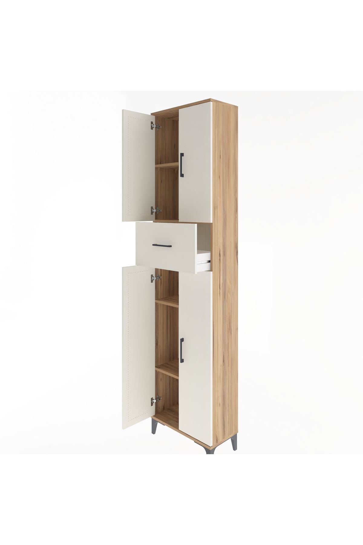 Arges Dolap 4 Raflı Tek Çekmeceli 4 Kapaklı 60x30x243 Çam-Aytaşı