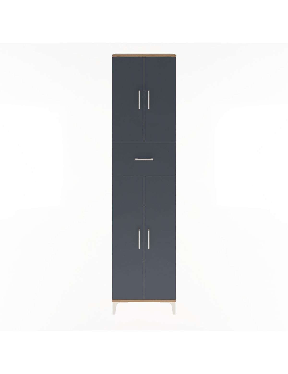 Arges Dolap 4 Raflı Tek Çekmeceli 4 Kapaklı 60x30x243 Çam-Antrasit